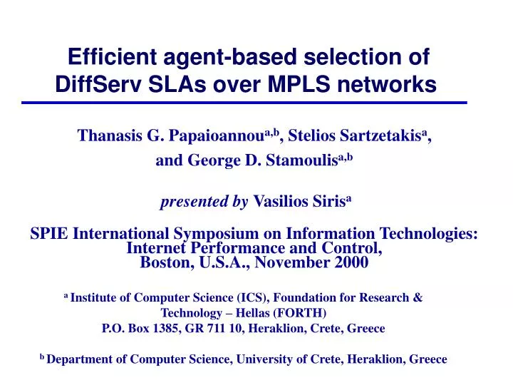 efficient agent based selection of diffserv slas over mpls networks