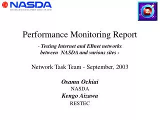 Performance Monitoring Report - Testing Internet and EBnet networks