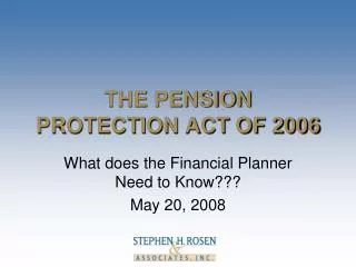 THE PENSION PROTECTION ACT OF 2006