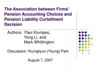 Authors: Paul Klumpes, Yong Li, and Mark Whittington