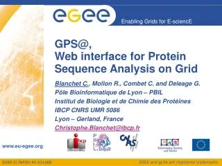 GPS@, Web interface for Protein Sequence Analysis on Grid