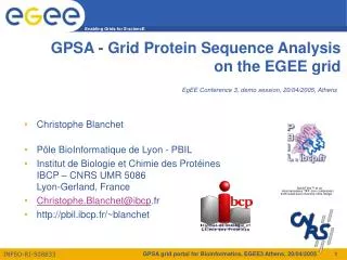 GPSA - Grid Protein Sequence Analysis on the EGEE grid