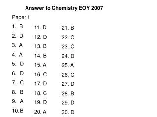 Answer to Chemistry EOY 2007