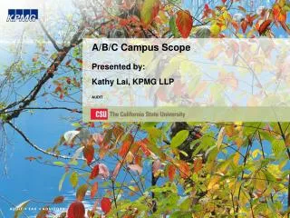 A/B/C Campus Scope Presented by: Kathy Lai, KPMG LLP AUDIT