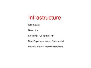 Infrastructure Collimators Beam line Shielding - Concrete / Pb Misc Superstructures - Ferris wheel