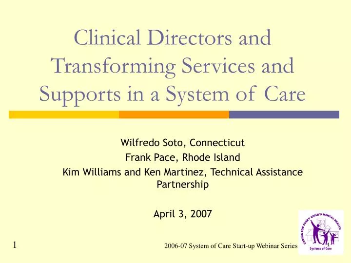 clinical directors and transforming services and supports in a system of care