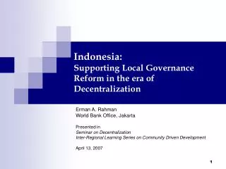 Indonesia: Supporting Local Governance Reform in the era of Decentralization