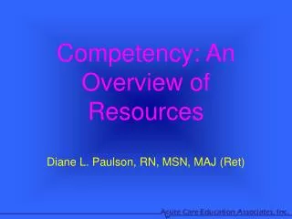 Competency: An Overview of Resources