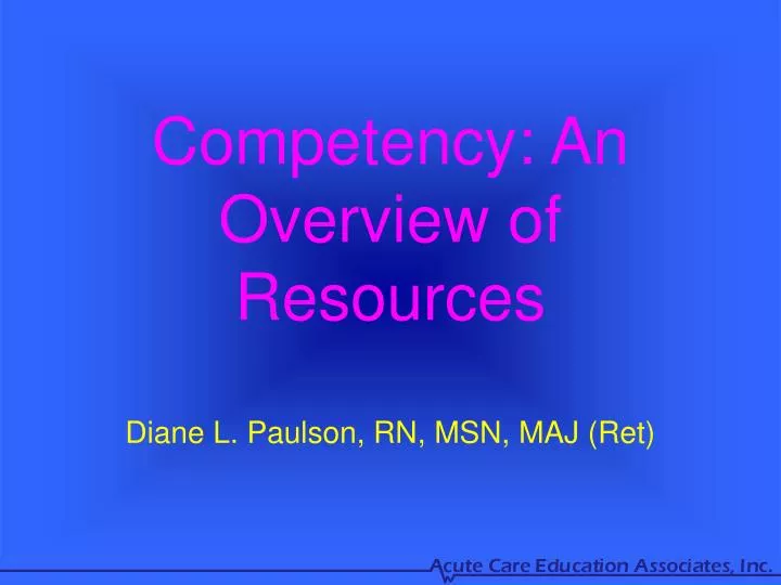 competency an overview of resources