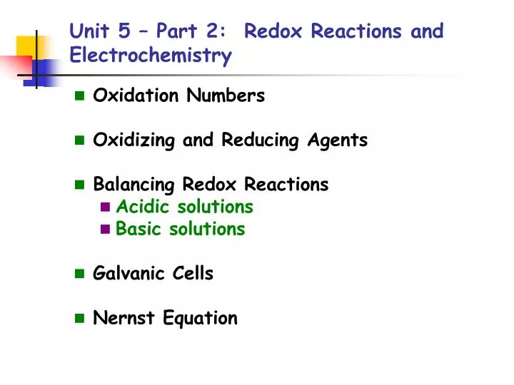 unit 5 part 2 redox reactions and electrochemistry