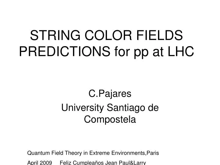 string color fields predictions for pp at lhc
