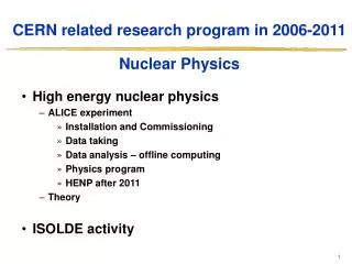 CERN related research program in 2006-2011 Nuclear Physics