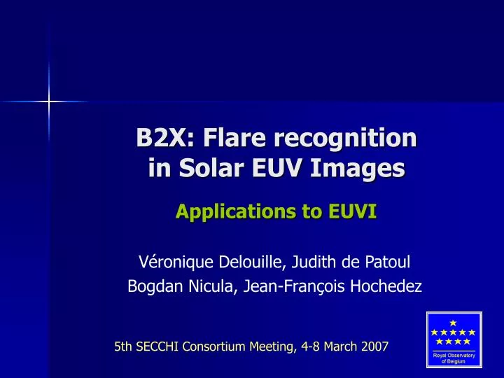 b2x flare recognition in solar euv images applications to euvi