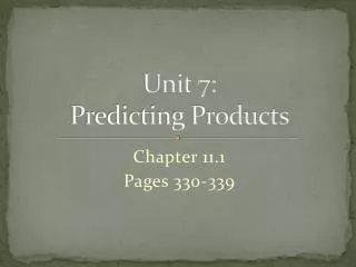 Unit 7: Predicting Products
