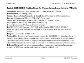 Project: IEEE P802.15 Working Group for Wireless Personal Area Networks (WPANS)