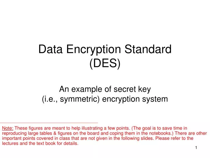 data encryption standard des an example of secret key i e symmetric encryption system