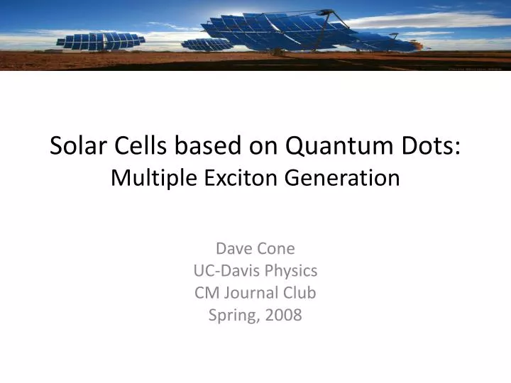 solar cells based on quantum dots multiple exciton generation