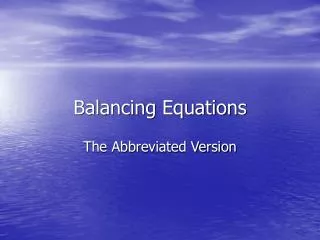 Balancing Equations