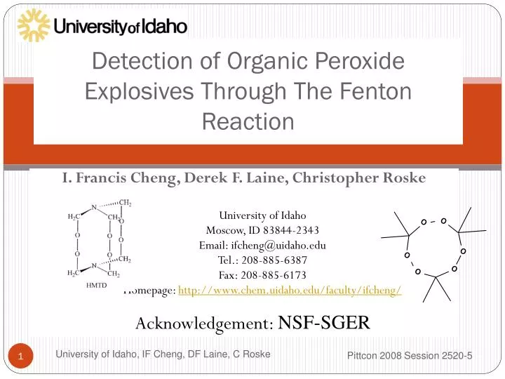detection of organic peroxide explosives through the fenton reaction