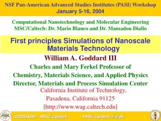 NSF Pan-American Advanced Studies Institutes (PASI) Workshop January 5-16, 2004