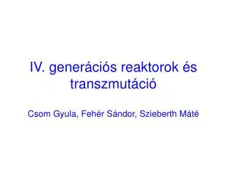 iv gener ci s reaktorok s transzmut ci csom gyula feh r s ndor szieberth m t