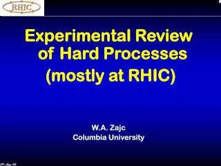 Experimental Review of Hard Processes (mostly at RHIC) W.A. Zajc Columbia University