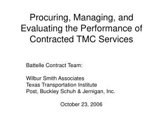Procuring, Managing, and Evaluating the Performance of Contracted TMC Services