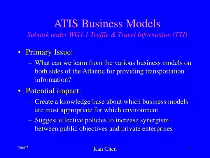 atis business models subtask under wg1 1 traffic travel information tti