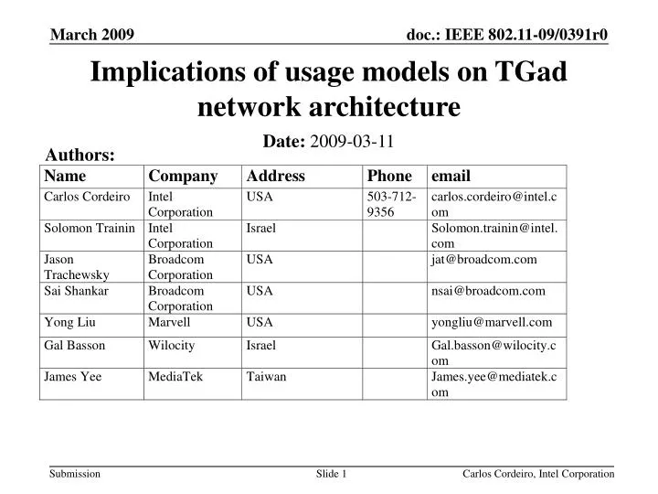 implications of usage models on tgad network architecture