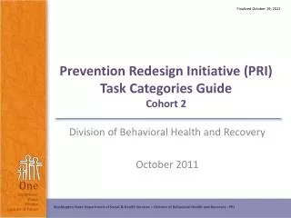 Prevention Redesign Initiative (PRI) Task Categories Guide Cohort 2