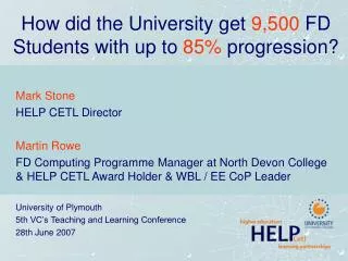 How did the University get 9,500 FD Students with up to 85% progression?