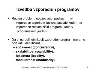 izvedba vzporednih programov