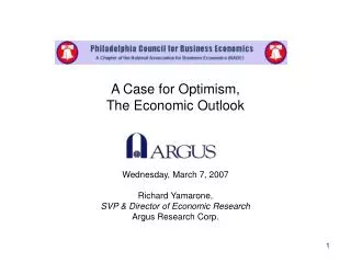A Case for Optimism, The Economic Outlook