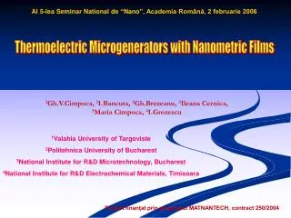 Thermoelectric Microgenerators with Nanometric Films