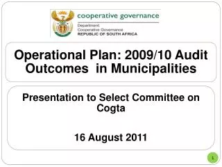 Purpose of presentation Mechanism for Providing Support to Municipalities