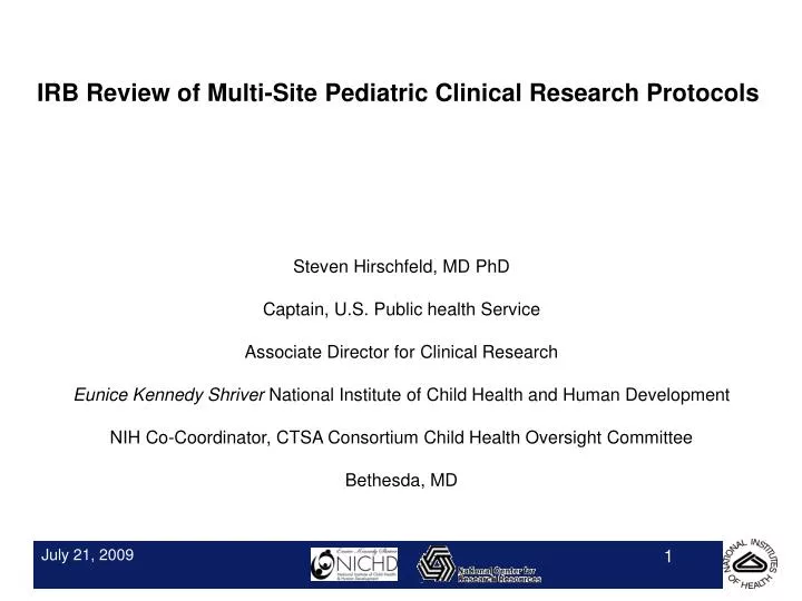 irb review of multi site pediatric clinical research protocols