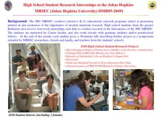 2010 High School Student Research Projects