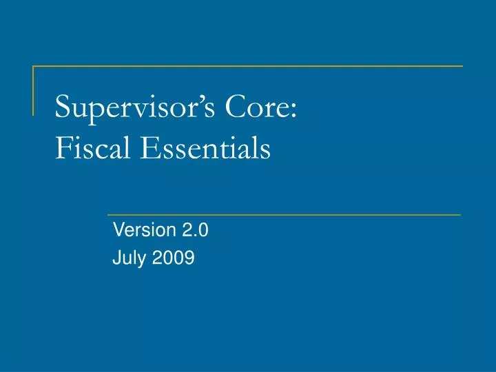 supervisor s core fiscal essentials