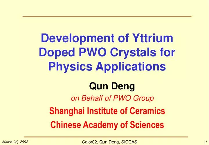 development of yttrium doped pwo crystals for physics applications