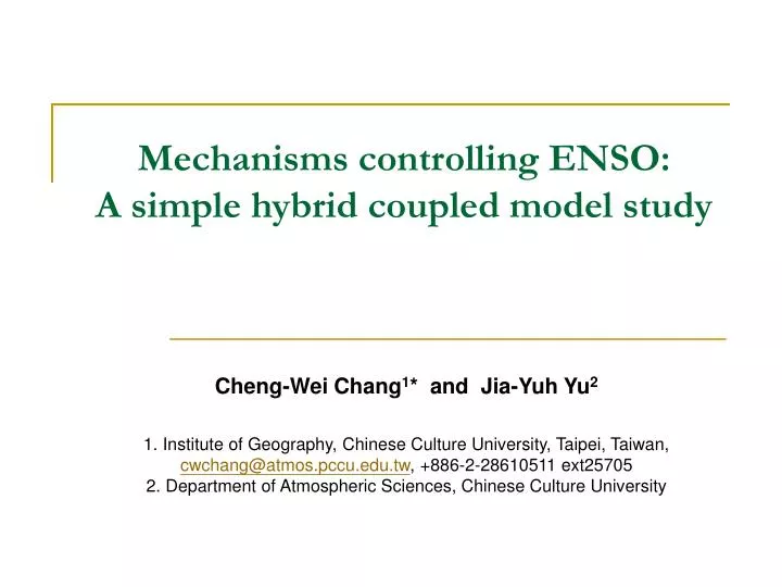 mechanisms controlling enso a simple hybrid coupled model study
