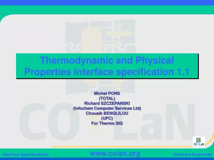 thermodynamic and physical properties interface specification 1 1