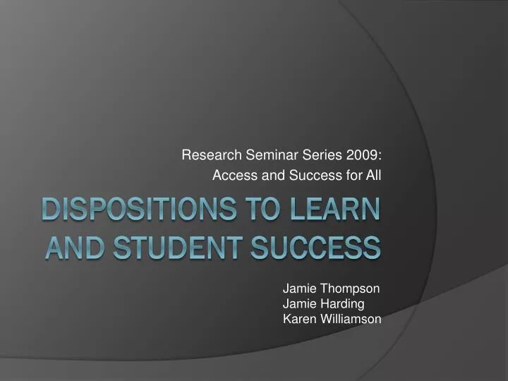 research seminar series 2009 access and success for all