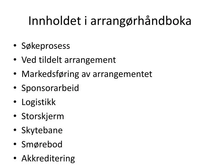 innholdet i arrang rh ndboka