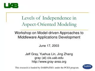 Levels of Independence in Aspect-Oriented Modeling