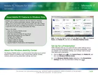 About the Windows Mobility Center Set up for a Presentation