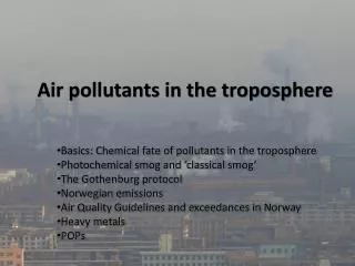 Air pollutants in the troposphere