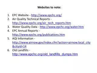 Websites to note: EPC Website - epchc/