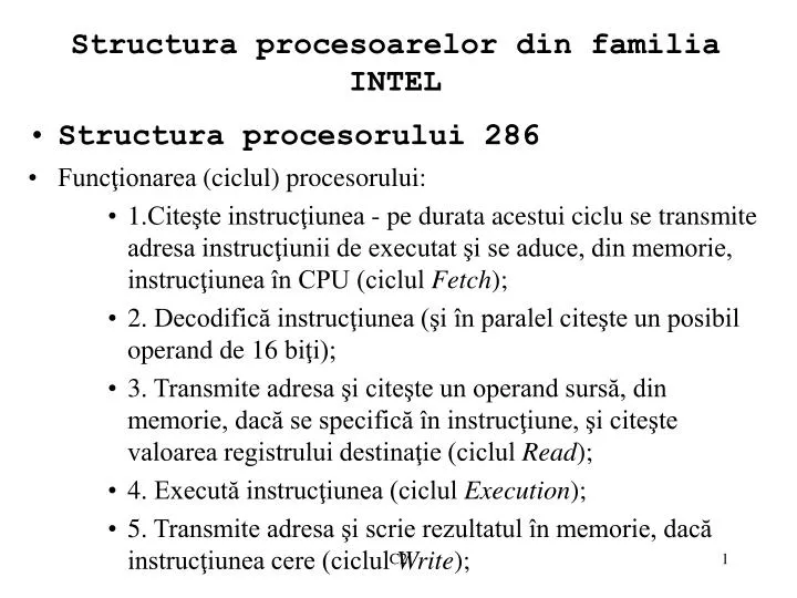 structura procesoarelor din familia intel