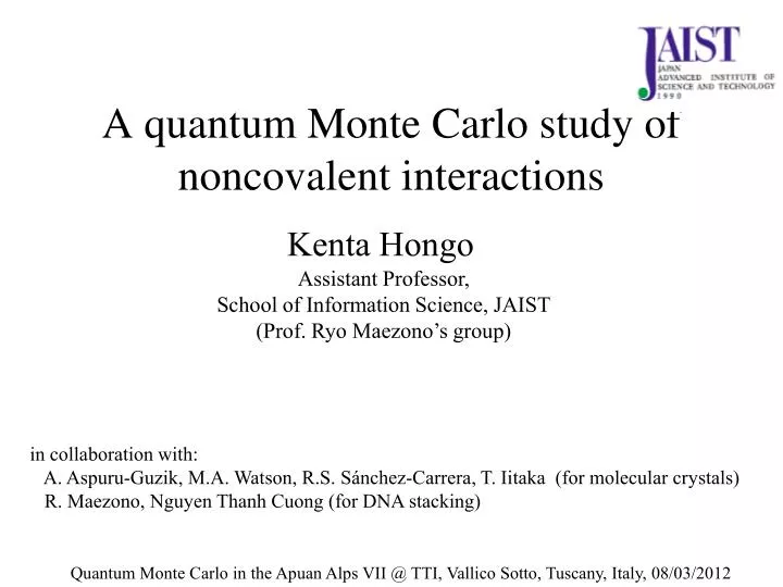 a quantum monte carlo study of noncovalent interactions