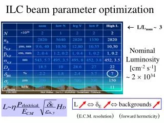 ILC beam parameter optimization